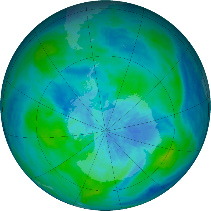 Antarctic ozone map for 15 March 2004
